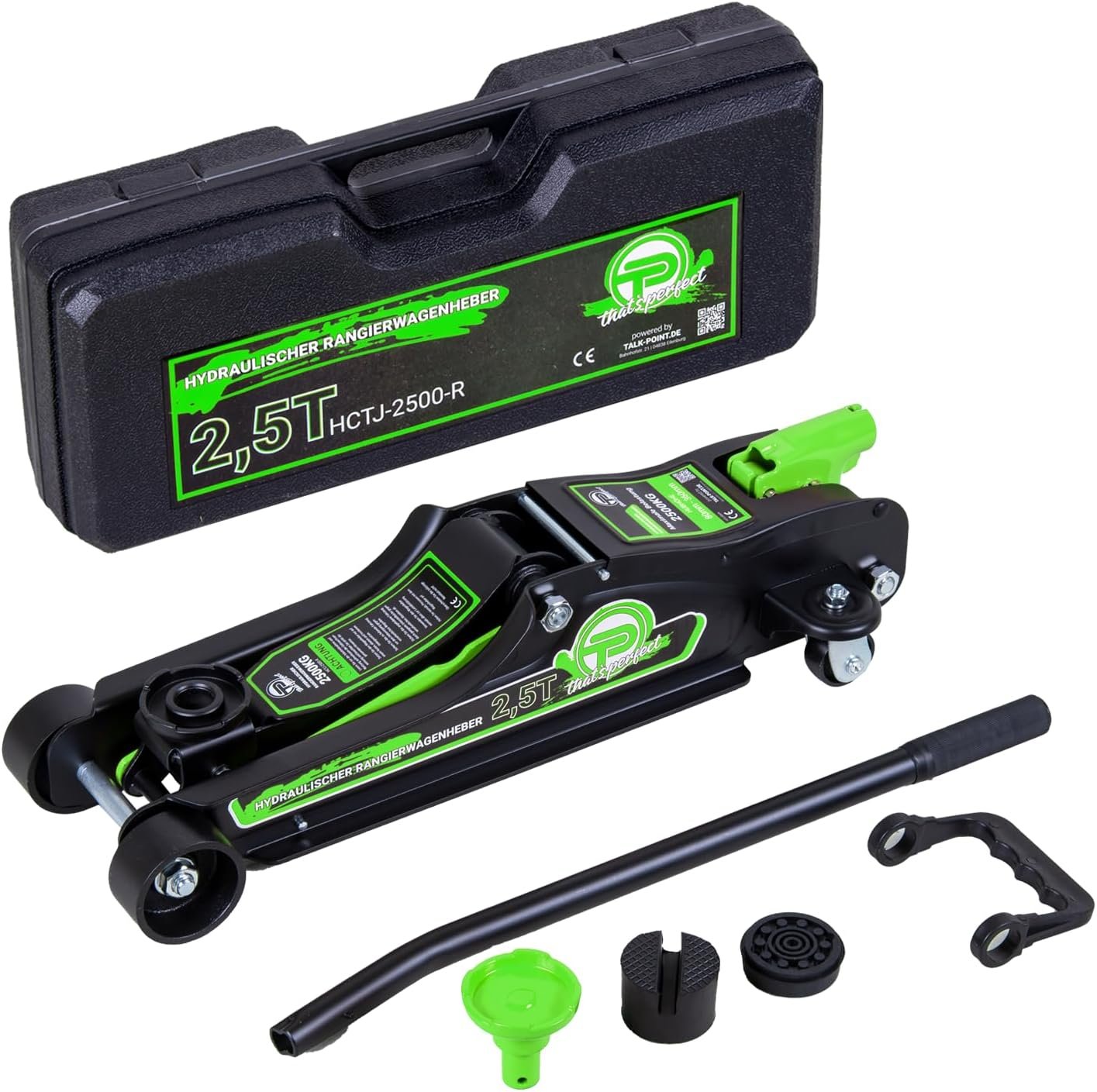 Gato extra bajo TALK-POINT 2,5T con maletín, adaptador SUV y almohadillas (80–360 mm)