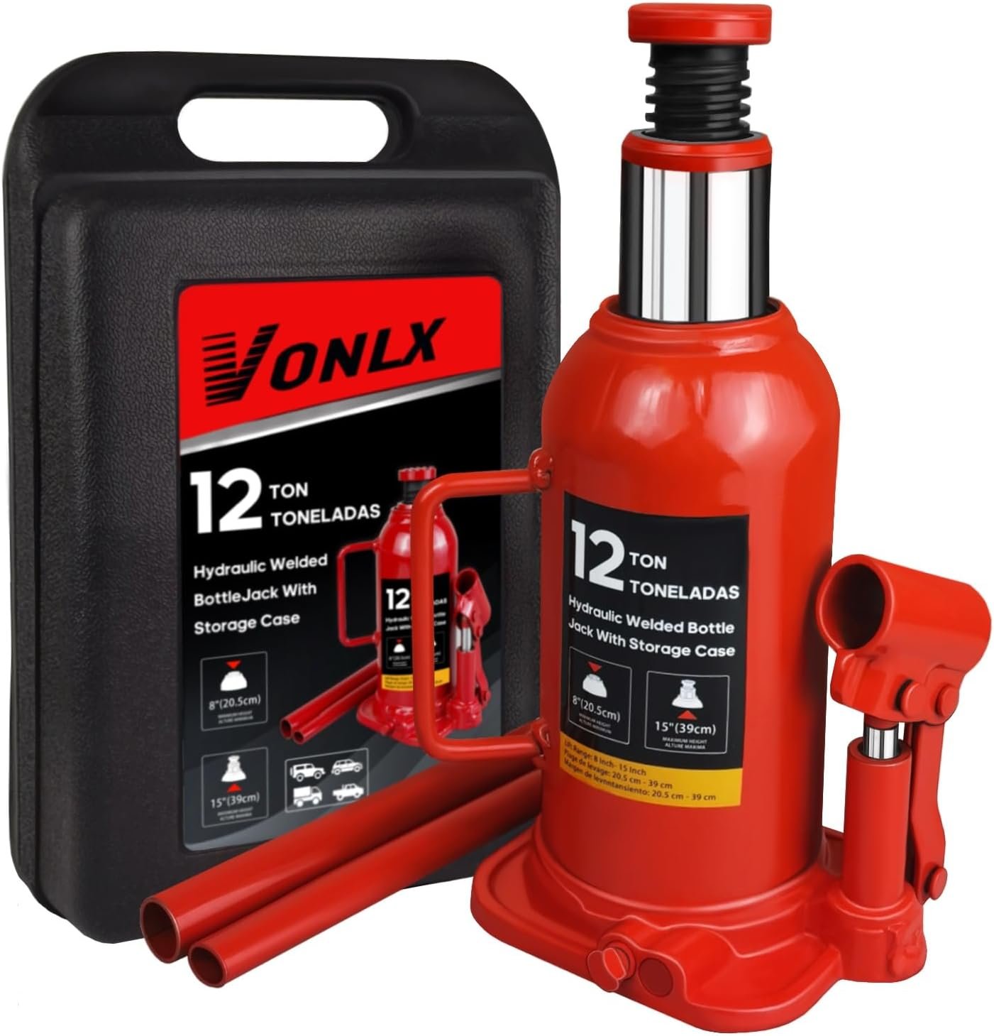 Gato de botella 12 toneladas VONLX Torin con funda 213–381 mm