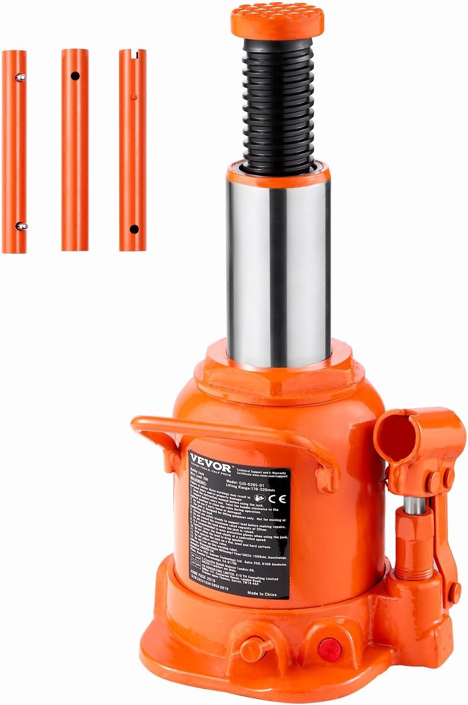Gato de botella VEVOR 20T manual, rango 170-320 mm