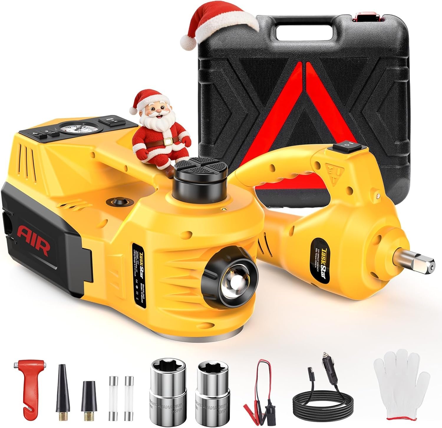 TaskStar gato hidráulico eléctrico 5 t 155-450 mm con llave e inflador