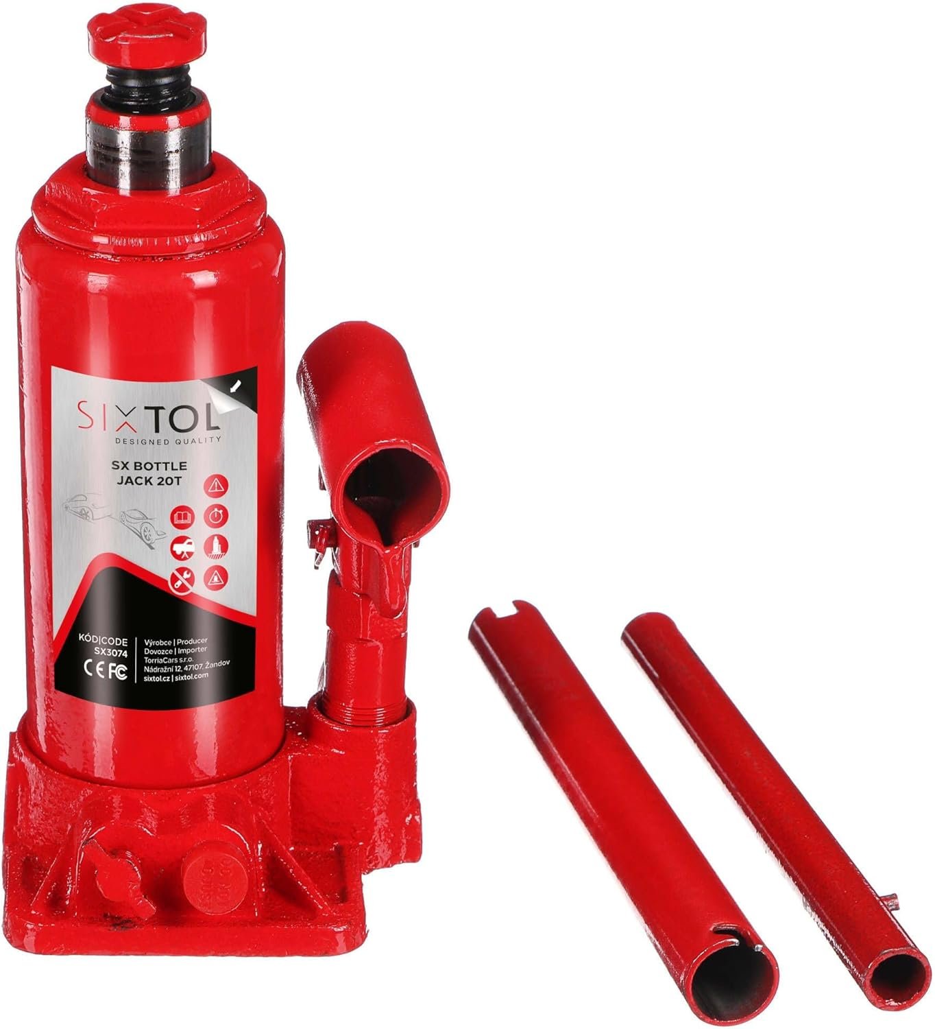 Gato de botella SIXTOL SX 20T, altura máxima 447 mm, compacto