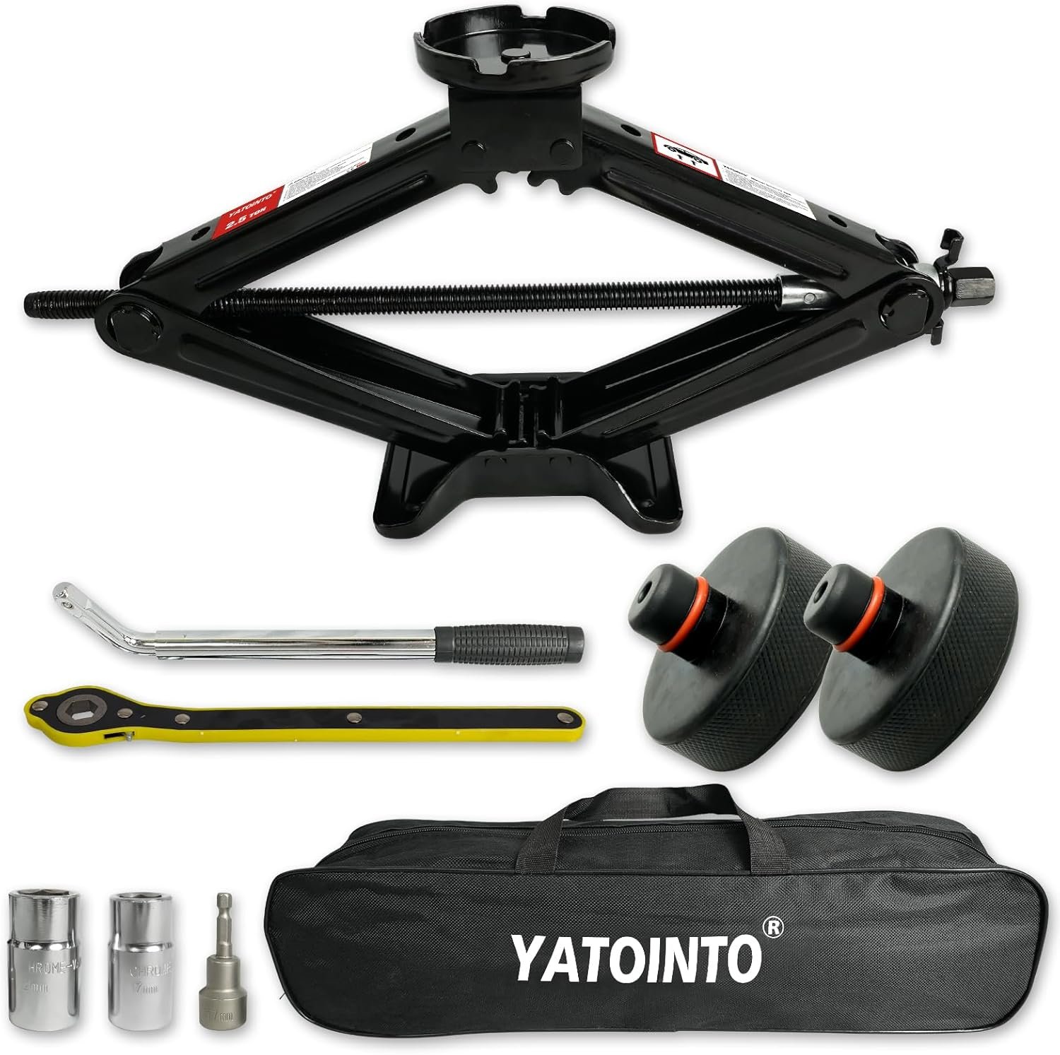 Kit de cambio de neumáticos y gato de 2,5 toneladas YATOINTO (tijera) con accesorios