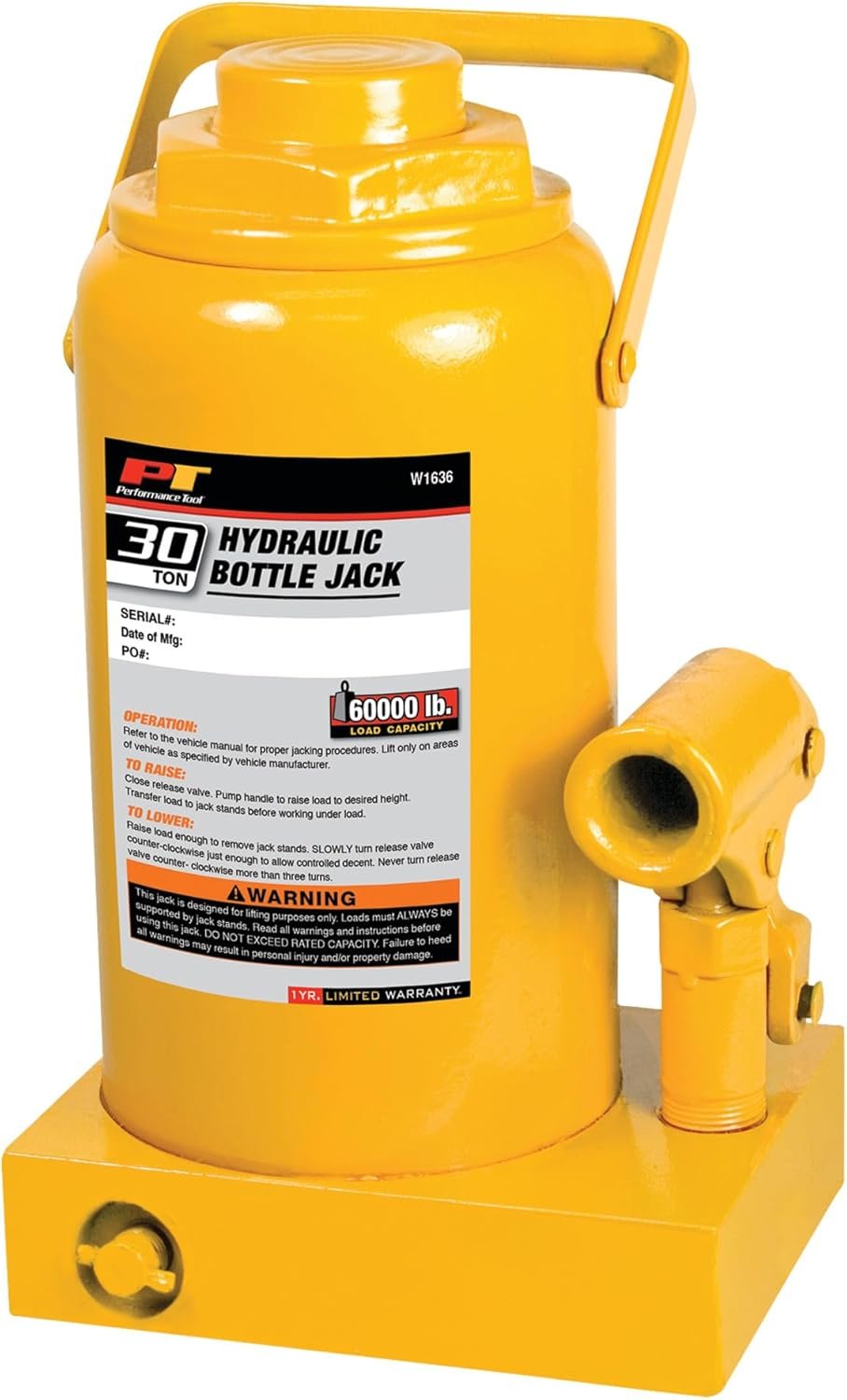 Performance Tool gato hidráulico de botella 30 toneladas 28,6 a 46,4 cm