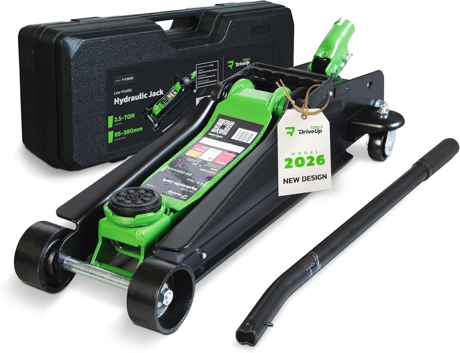 DriveUpTools gato hidráulico portátil 2,5T perfil bajo (8,5–35 cm) con maletín