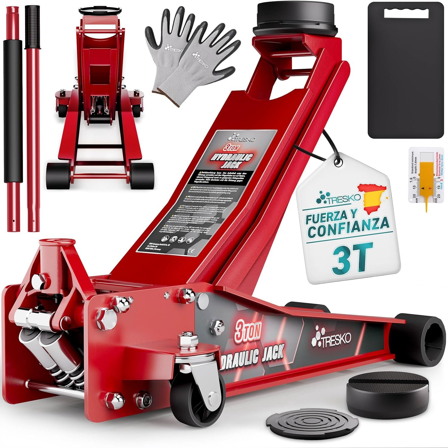 Gato hidráulico doble pistón TRESKO 3T 75-510 mm