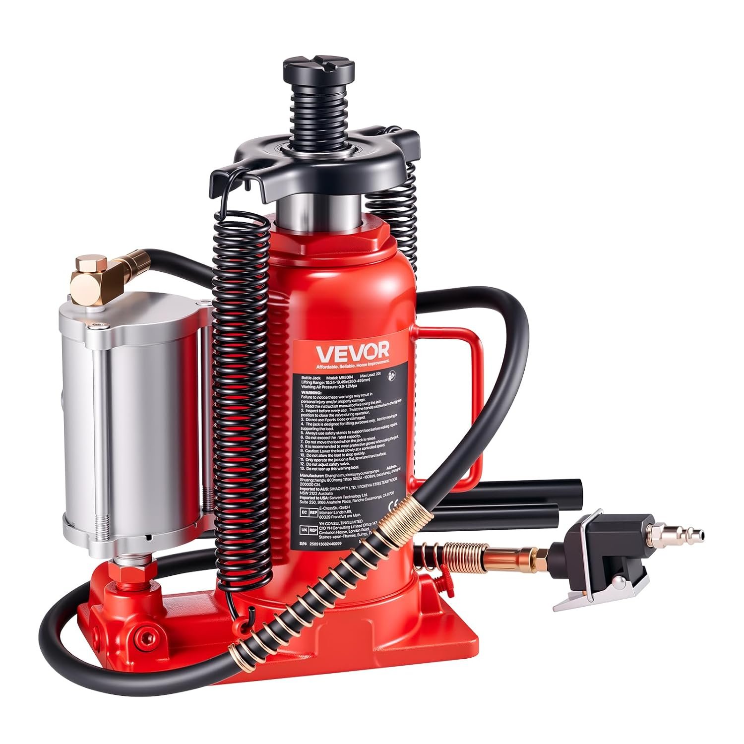 VEVOR gato de botella 20 toneladas 260-495 mm neumático manual rojo