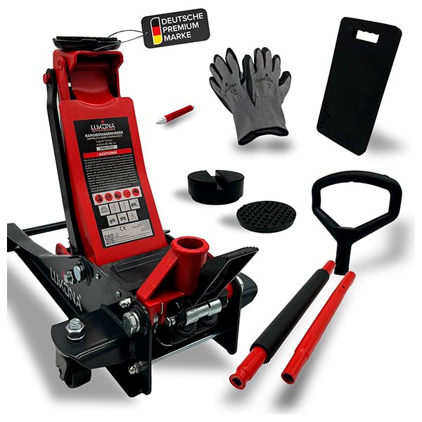 Gato hidráulico alto Lukona 3T 83-500 mm con pedal extra y mango en D