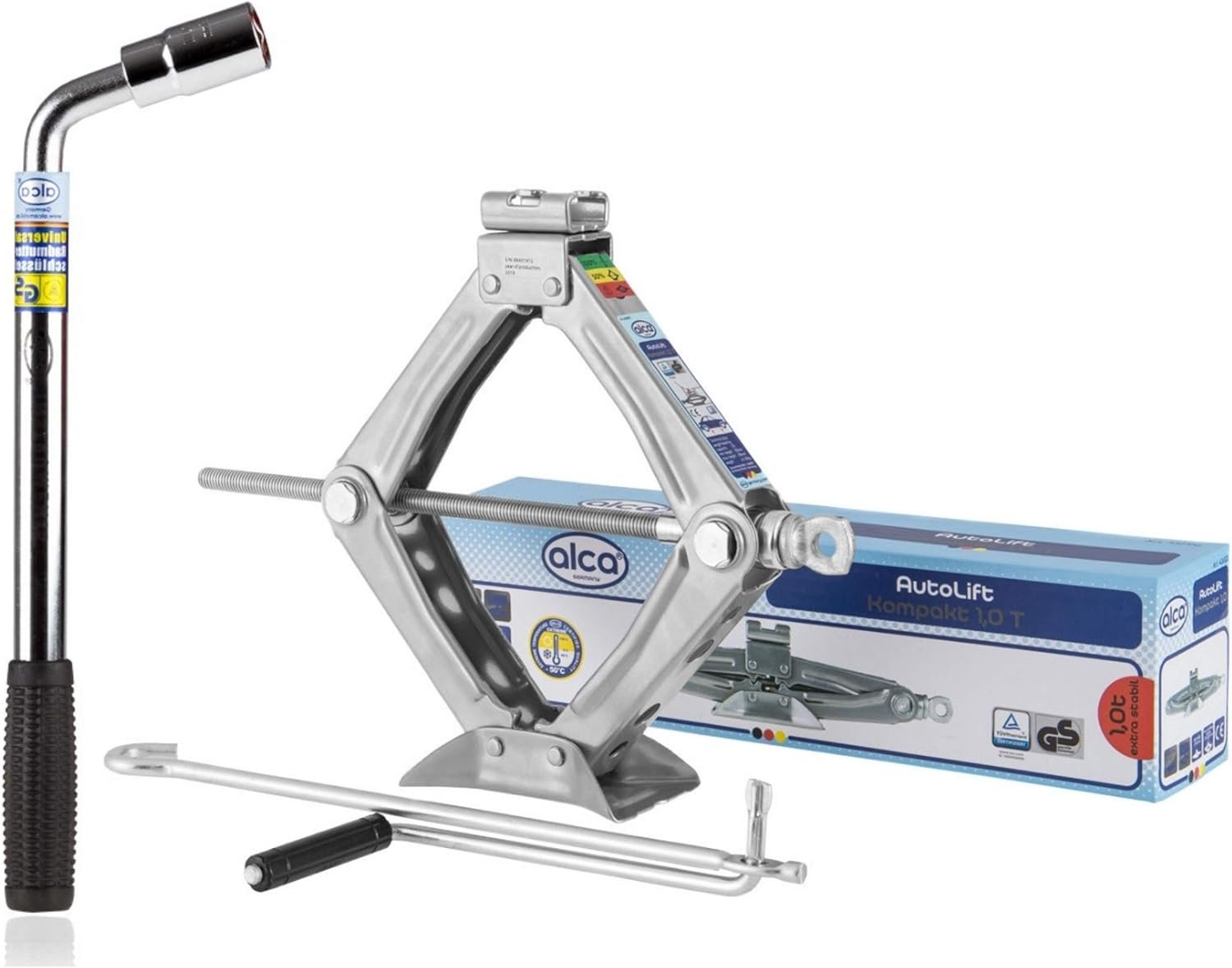 alca Germany Kit de cambio de neumáticos con gato de tijera 1 tonelada y llave L